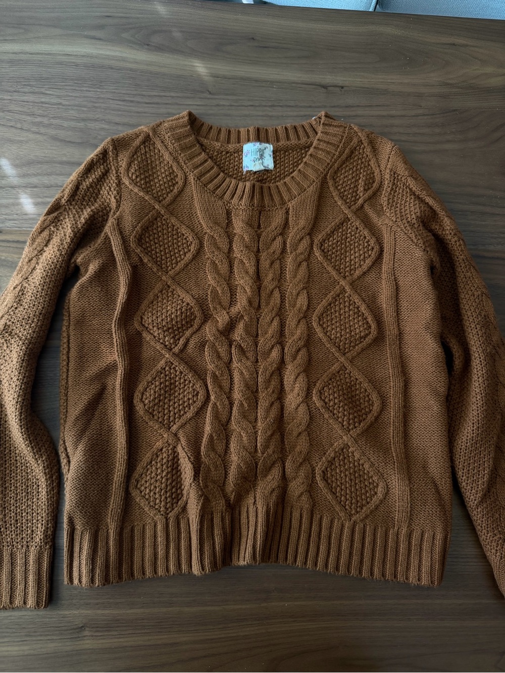Women’s Crewneck Cable Knit Sweater - Rust Brown